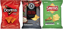 Chip brands in free snack vending machines — Doritos, Red Rock Deli and Smiths