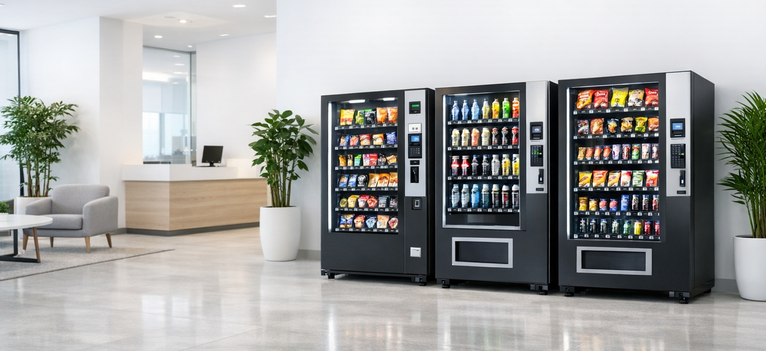 Corporate office vending machine setup with cashless payment